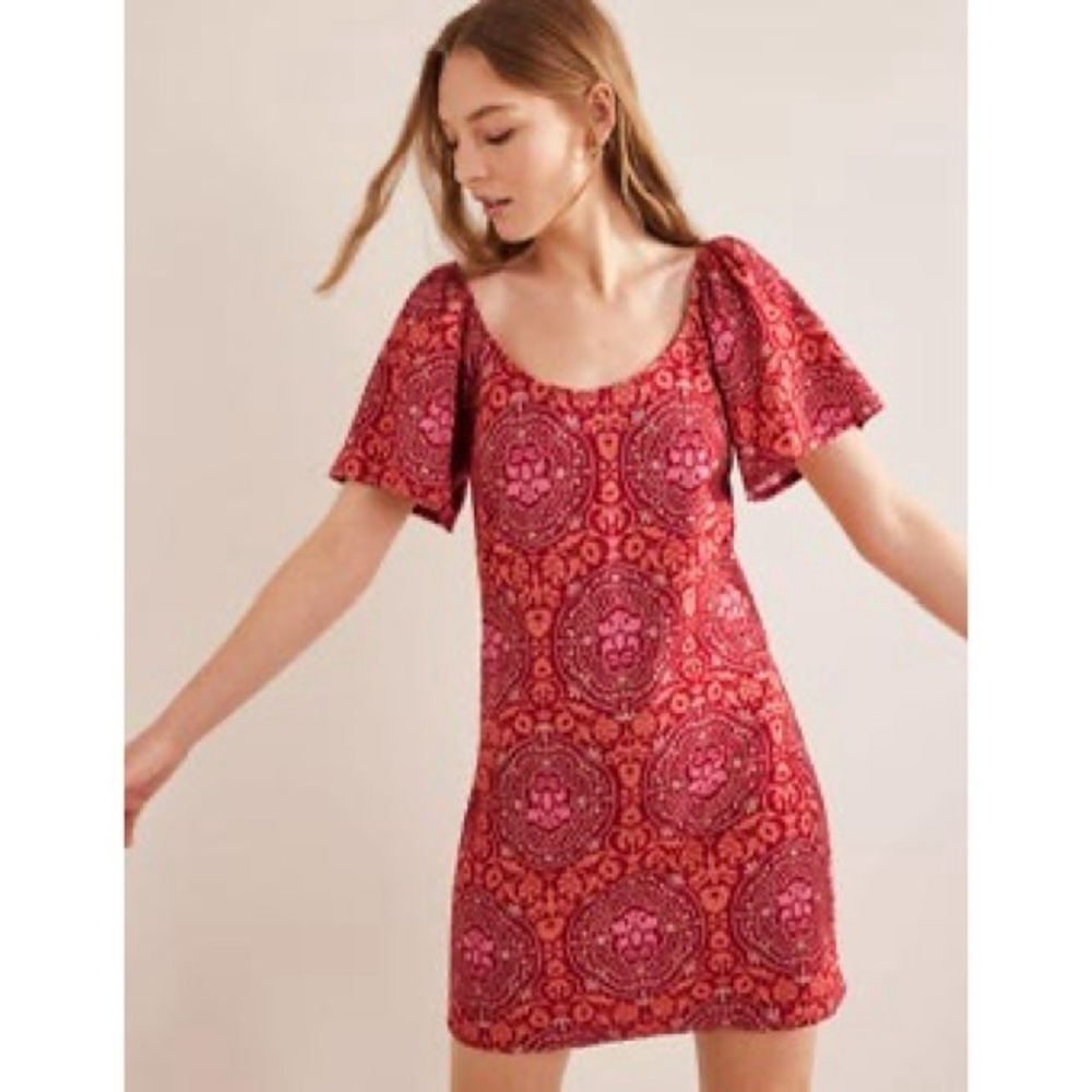 BODEN Scoop Neck Mini Dress in Exotic Tile Red - 8
